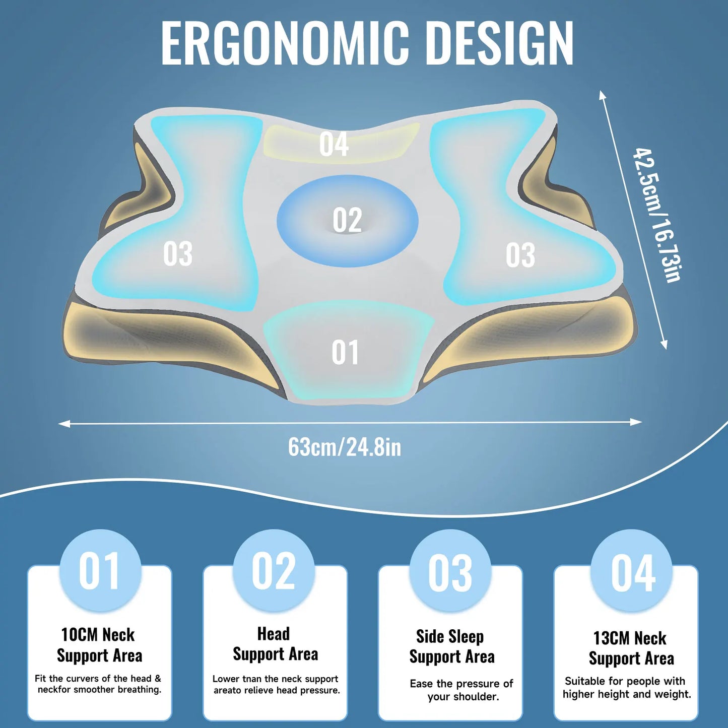 Cuscino rinfrescante in memory foam, supporto ergonomico per il collo per chi dorme su un fianco, sulla schiena o a pancia in giù, fodera lavabile in seta ghiaccio - Regalo per i genitori