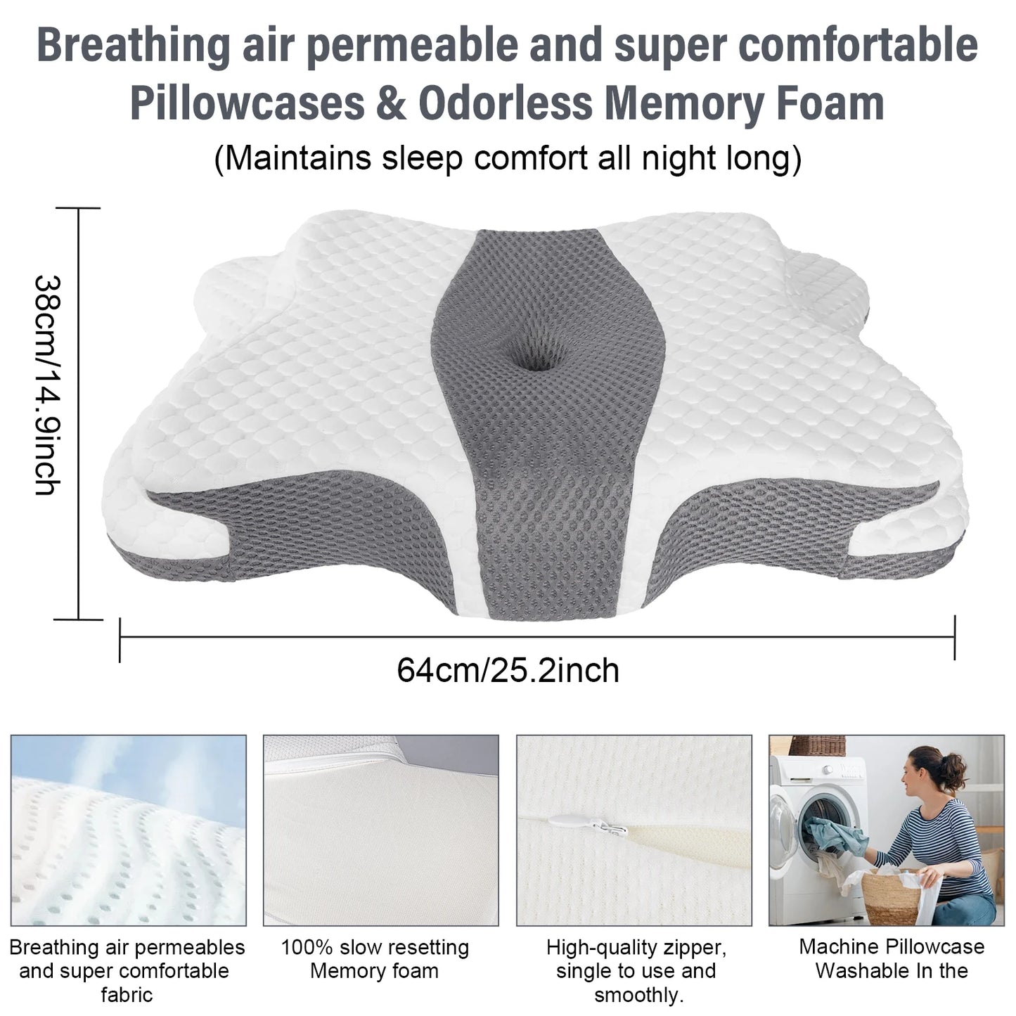 Butterfly Memory Foam Pillow Ergonomic Orthopedic Neck Pillow for Pain Relief Cervical Support Shoulder Head Pillow with Cover