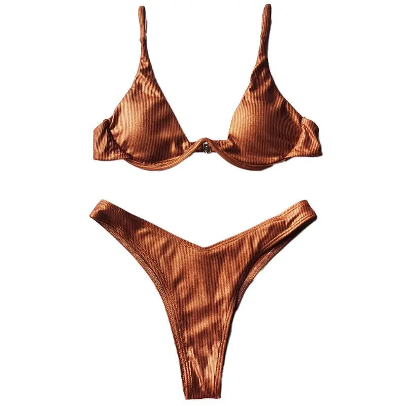 Women Summer Sexy Brazilian Bikini Set Holographic Shiny Metallic Swimsuit Push Up Padded Underwire Triangle Bathing Suit Beachw