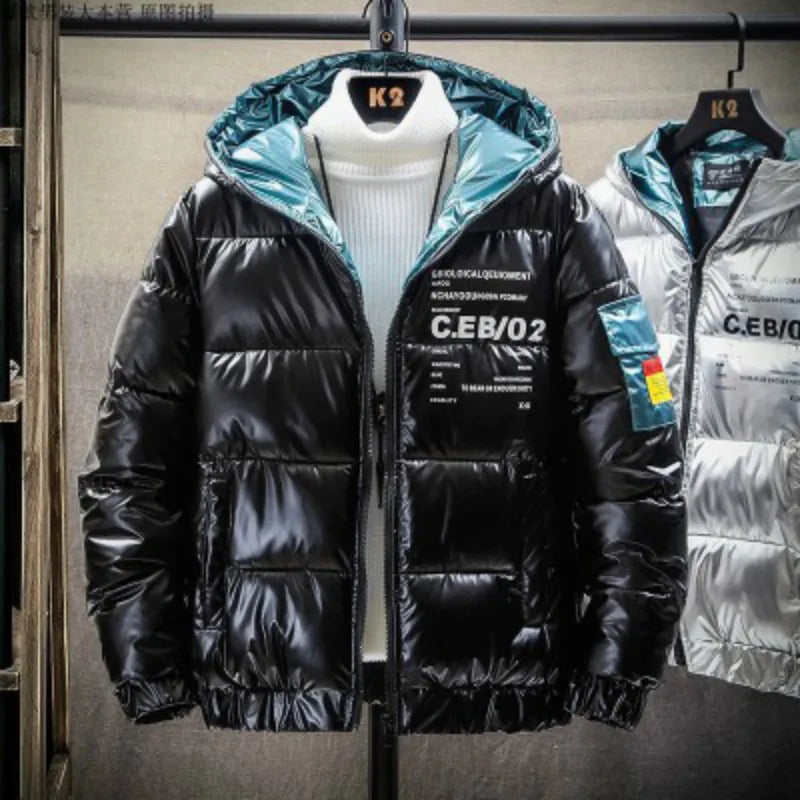 Men Parka Cotton Padded Winter Jacket Coat Mens Warm Jackets Male Printed Stand Collar Zipper Coats Teenagers Down Parkas