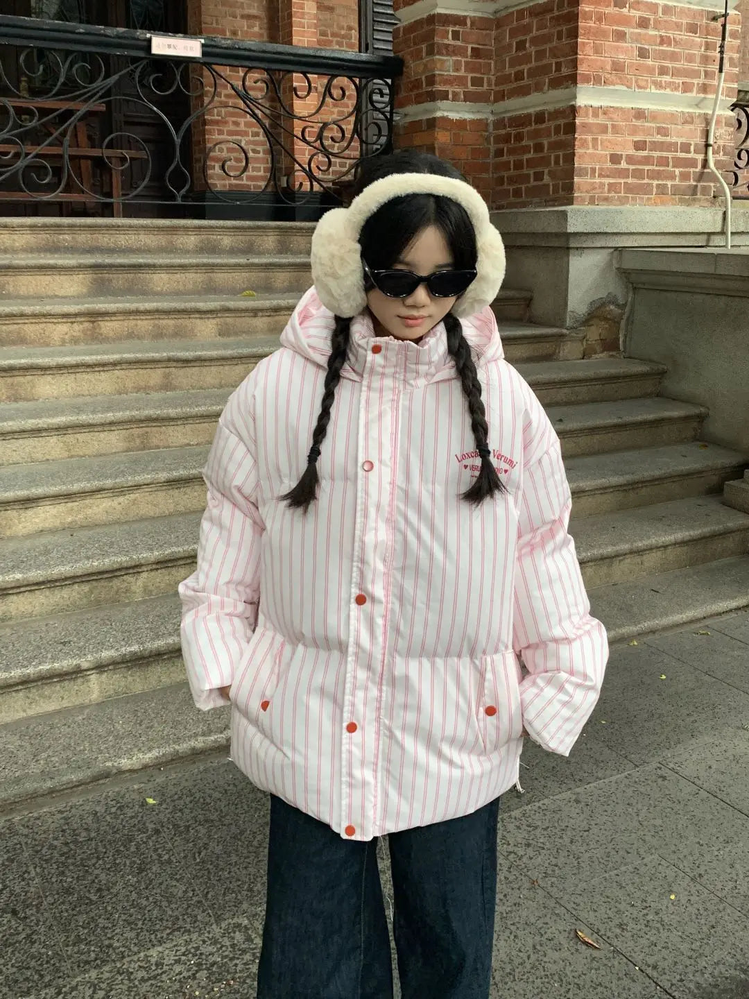 Overcoat 2025 Parkas Fashion Temperament Striped Warm Hooded Women's Quilted Cotton Coat Winter Loose Casual Women Cotton Coat