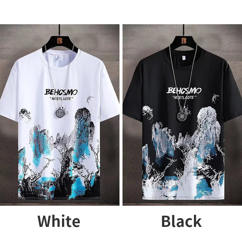 Completo estivo 2025 da uomo, sottile e casual, con stampa manga graffiti, composto da maglietta e pantaloncini. Set di t-shirt da uomo comode e traspiranti con stampa di alta qualità.