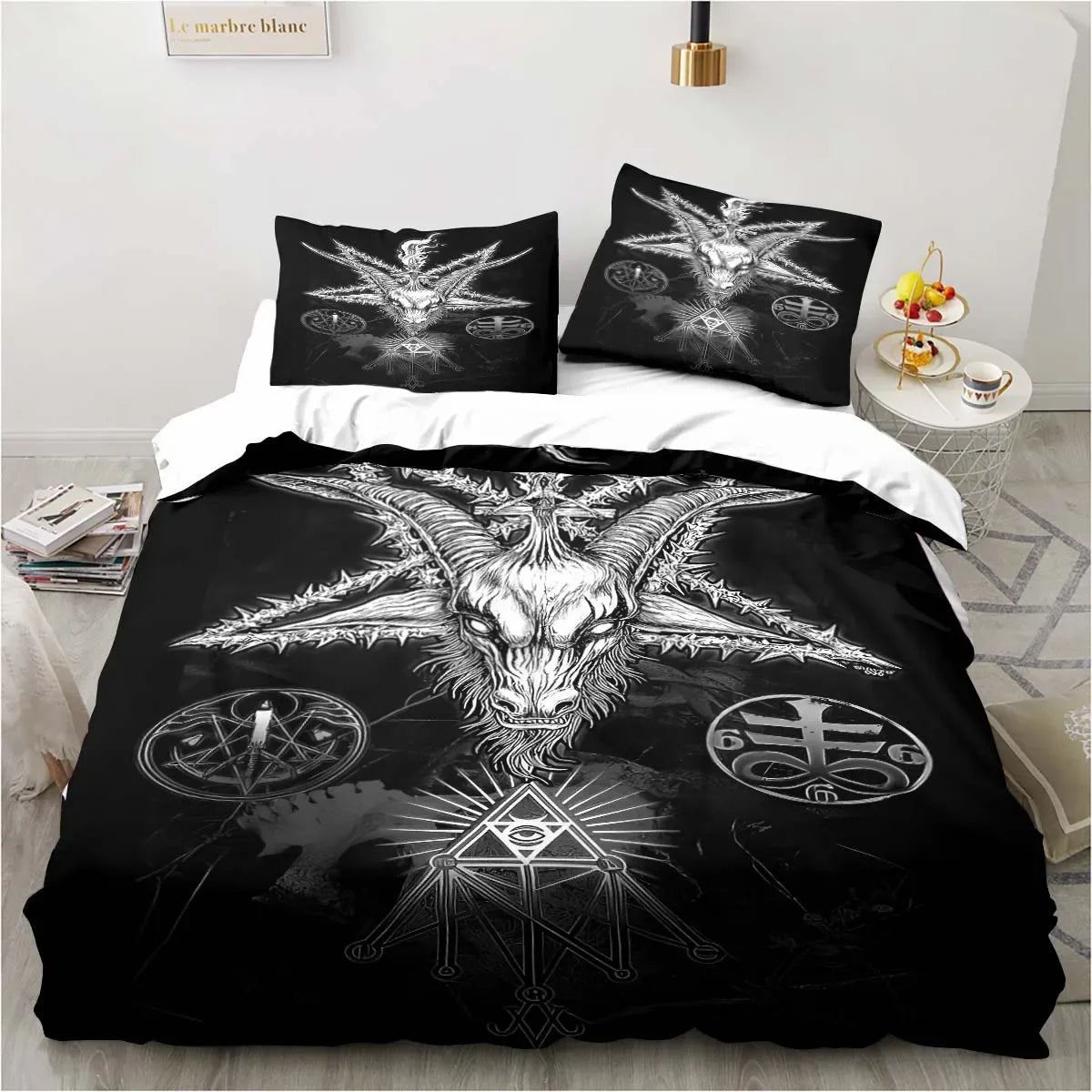 Biancheria da letto satanica, biancheria da letto per letto singolo con tema demoniaco, set inferno e morte, set copripiumino da 3 pezzi, copripiumino matrimoniale king size, tessuti per la casa.