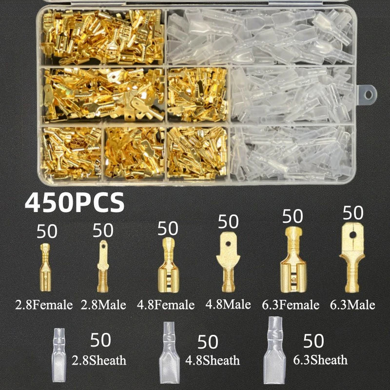 Insulated Male Female Wire Connector Tabs Set 2.8/4.8/6.3mm Electrical Crimp Terminals Brass Spade Terminal Connectors Kit