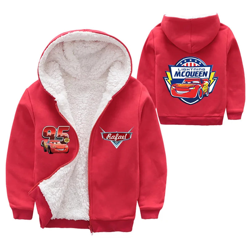Cappotto invernale spesso per bambini con personaggi dei cartoni animati Pixar Cars, Saetta McQueen, per neonati e bambini, giacca con cerniera e maglione.