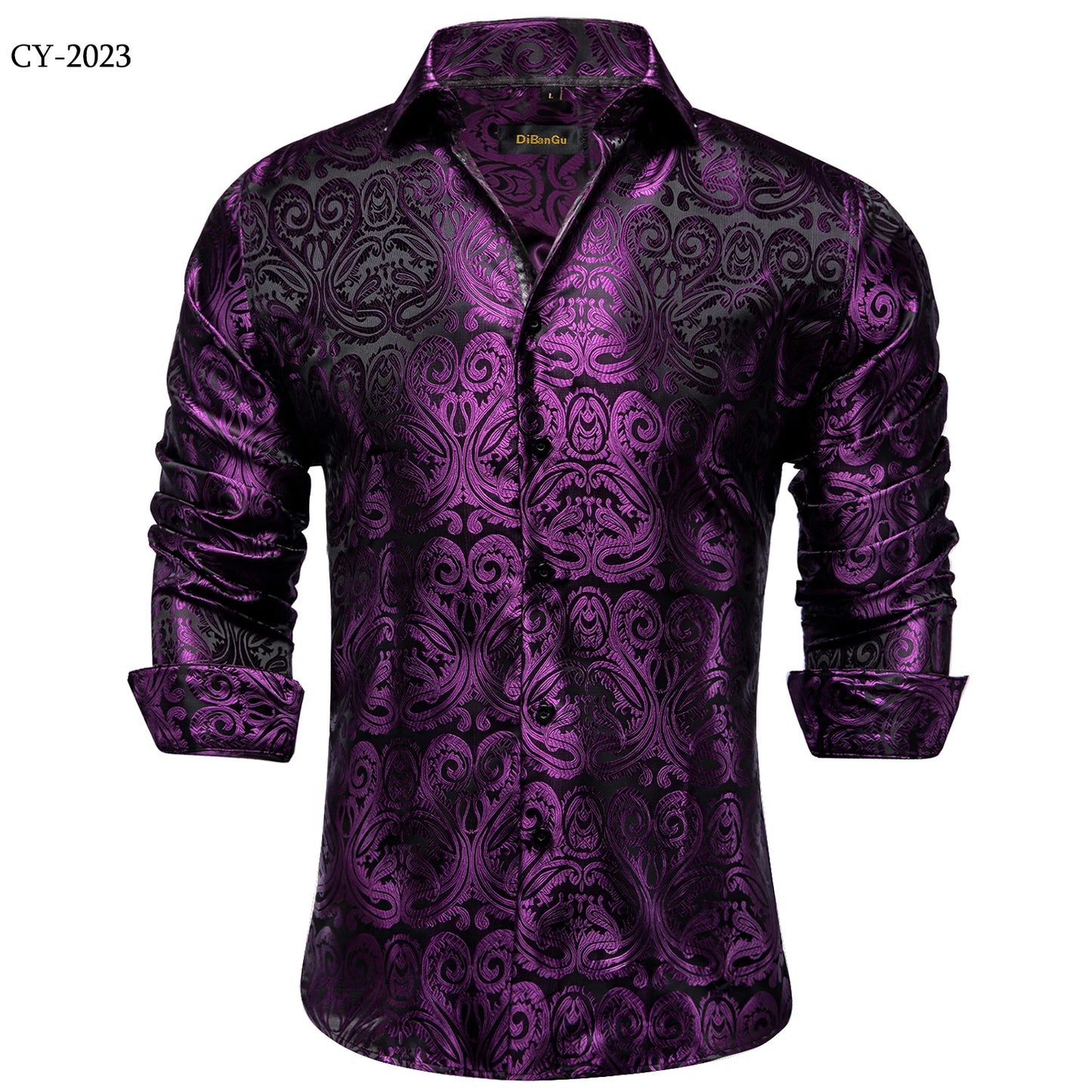 Camicie da uomo a maniche lunghe in seta e poliestere, camicie eleganti di lusso, camicie da smoking con colletto rovesciato e motivo paisley, abbigliamento da uomo