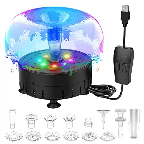 2.5W USB Water Fountain Pump with LED Light Floating DIY Water Pump Fountain Outdoor Garden Kit for Bird Bath, Pond,Fish Tank