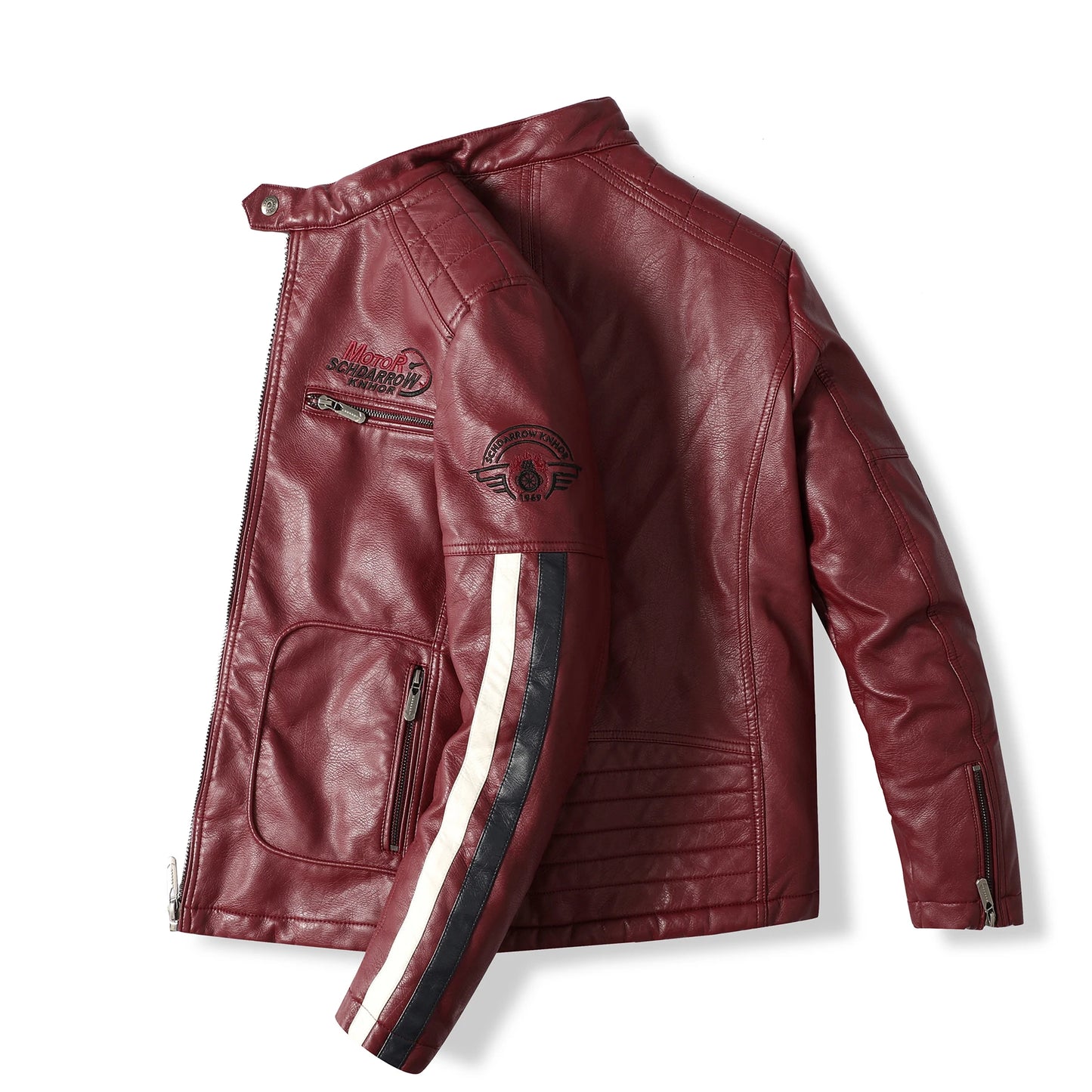 Tuta da moto da uomo in similpelle PU, giacca da corsa colorata ricamata e giacca in cotone