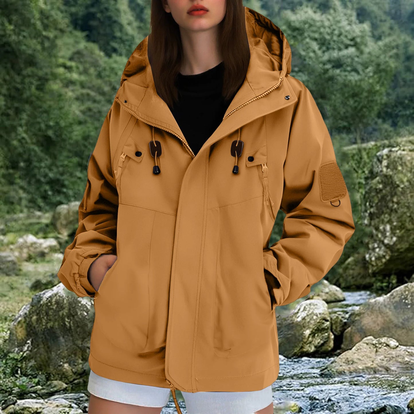 Giacca softshell impermeabile da donna, per escursionismo, campeggio, arrampicata, trekking, giacca con cappuccio, giacca a vento, casual, sportiva, impermeabile