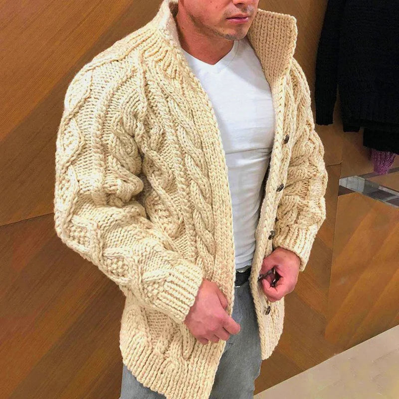 Cardigan/maglione da uomo pesante a maniche lunghe, con collo alto e chiusura monopetto, ideale per l'autunno e l'inverno.