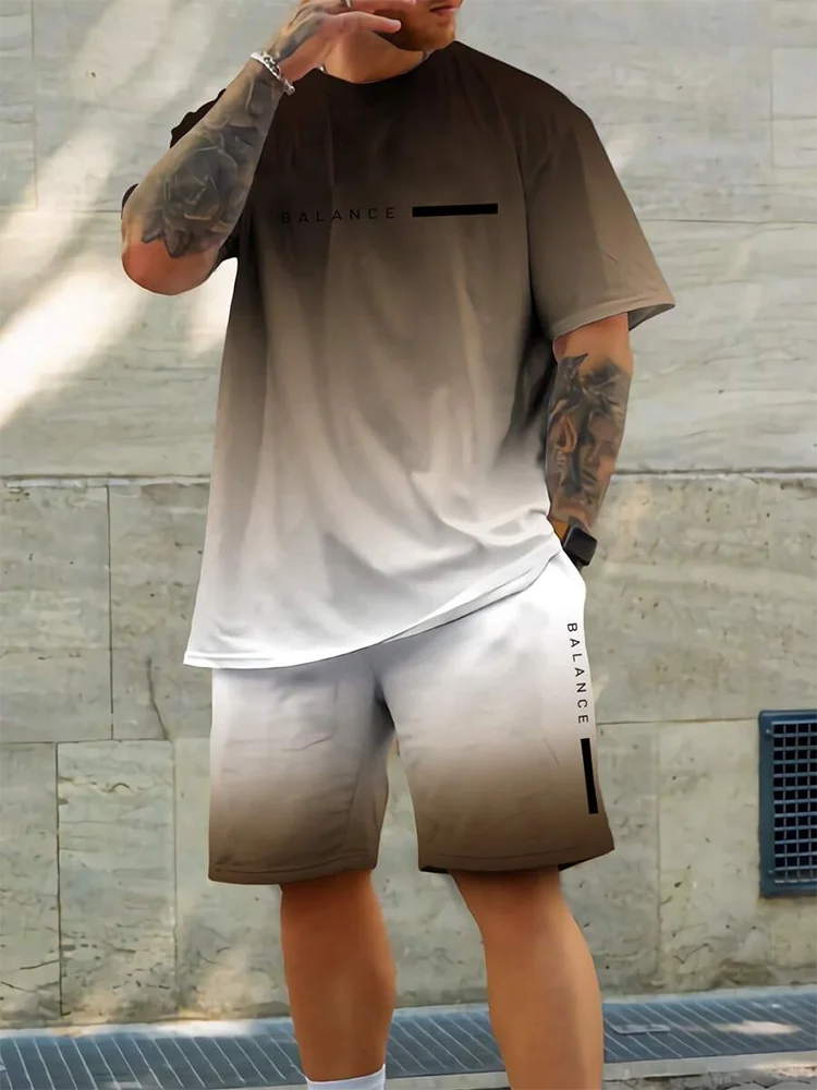 Completo estivo casual da uomo composto da 2 pezzi: pantaloncini a maniche corte con stampa hawaiana, t-shirt da uomo e pantaloncini da spiaggia per sport all'aria aperta.
