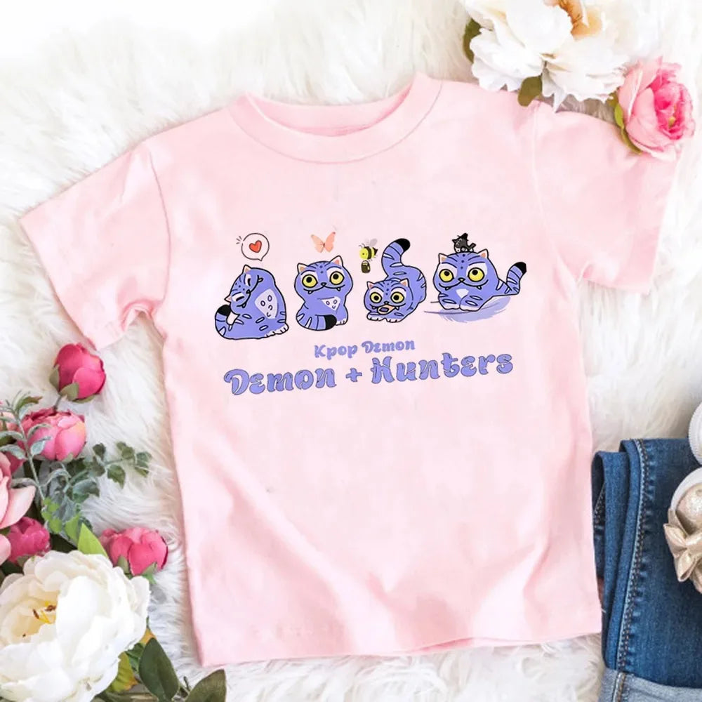 2026 Maglietta per bambine in morbido cotone con stampa del film KPop Demon Hunters - Regali per i fan - Abbigliamento per bambini - Top casual alla moda