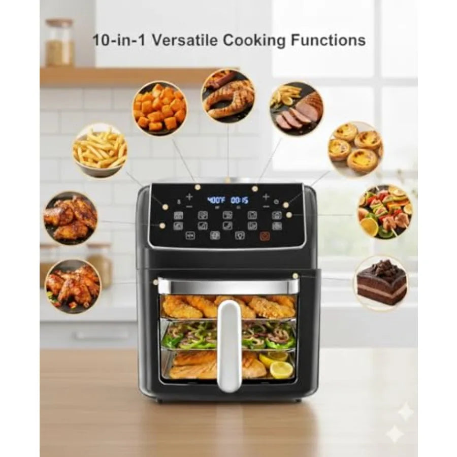 Forno friggitrice ad aria 10 in 1 Forno a convezione da 12,6 Qt con finestra visibile Griglia girarrosto Friggitrice ad aria per cucina sana di dimensioni familiari con Tr