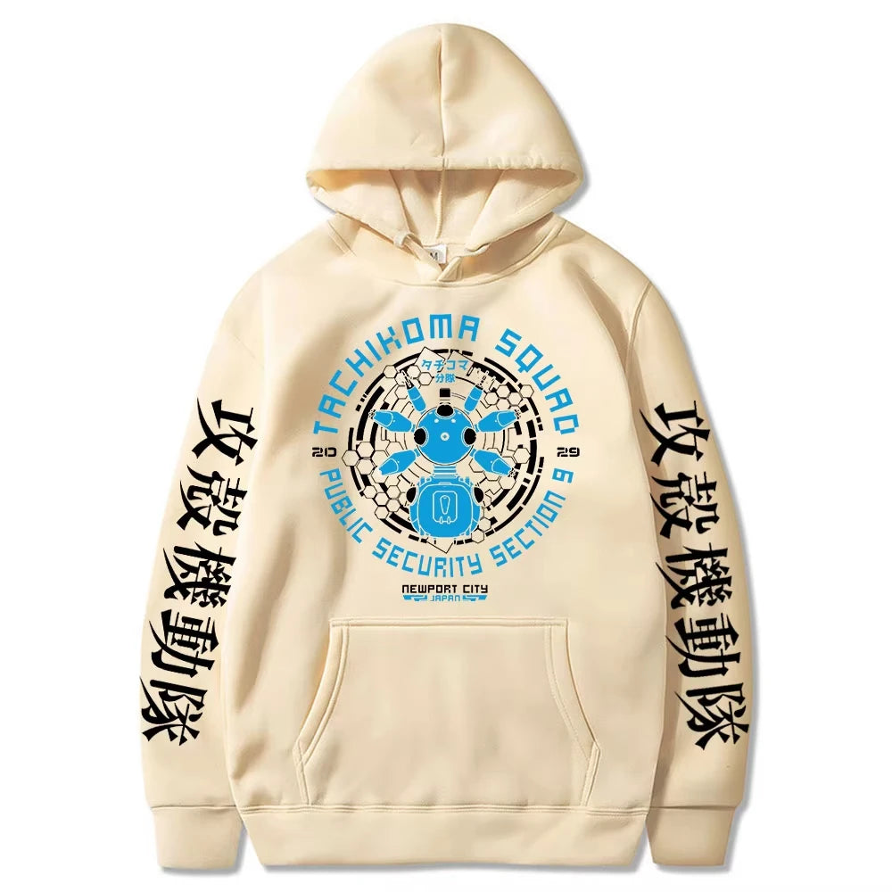 Felpa con cappuccio stile anime giapponese retrò Ghost in the Shell per uomo e donna, manica lunga, Gits Manga Tachikoma Squad Walker Robots Streetwear