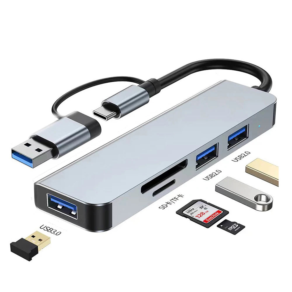 Hub USB Type C USB 3.0 USB 2.0 Lettore di schede TF/SD Splitter multiporta 5 in 1 OTG per Lenovo HUAWEI Xiaomi in lega di alluminio