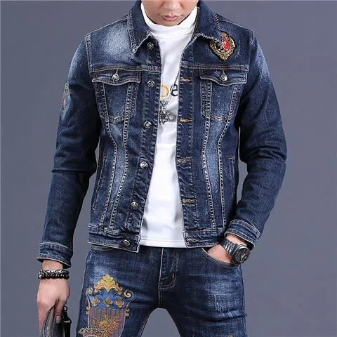 Completo in denim da uomo Primavera/Autunno 2025, Pantaloni slim alla moda da uomo, Giacca casual da uomo