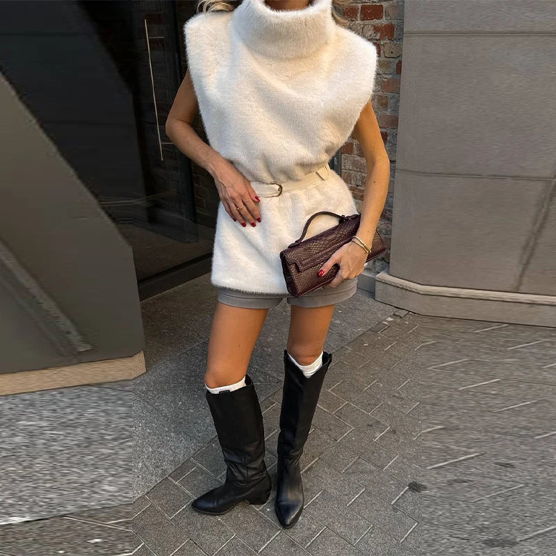2025 Chic Plush Patchwork Coat Women Vintage Stand Collar Zipper Short Jackets Coats Female Winter Casual Street Outerwear