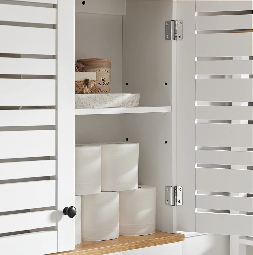 SoBuy BZR42-W Armadio pensile con ante a persiana, mobile a muro, armadio pensile, armadio da cucina, armadietto per medicinali, mobili da bagno