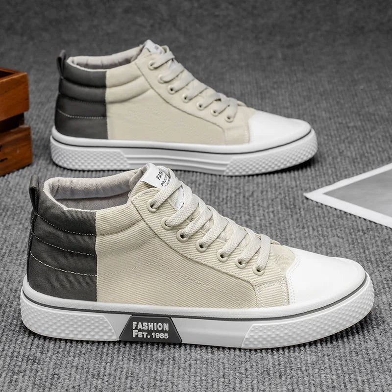 Scarpe da uomo alte in tela per l'autunno, scarpe da skateboard traspiranti, scarpe vulcanizzate con suola morbida, sneakers da uomo alla moda.