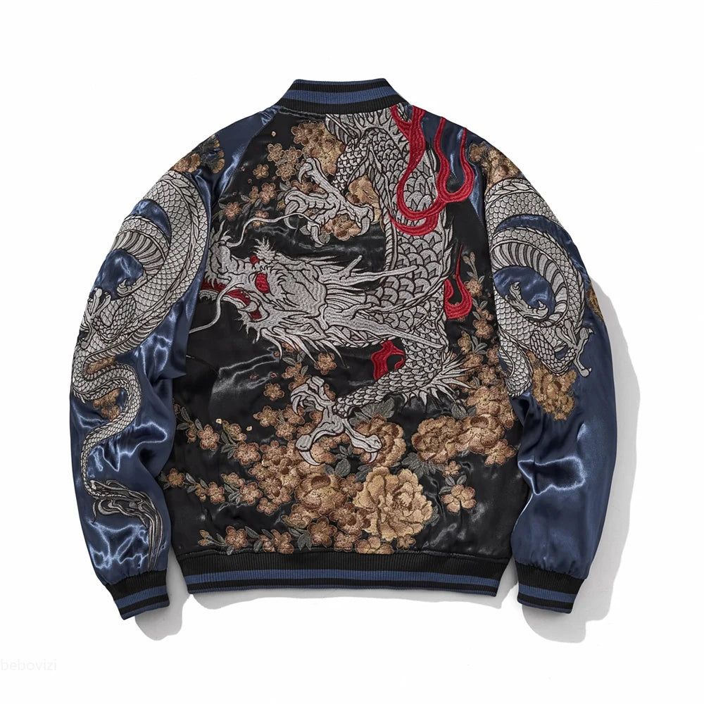 Giacca da baseball con ricamo drago cinese, giacca da motociclista da uomo, abbigliamento hip hop streetwear harajuku, autunno