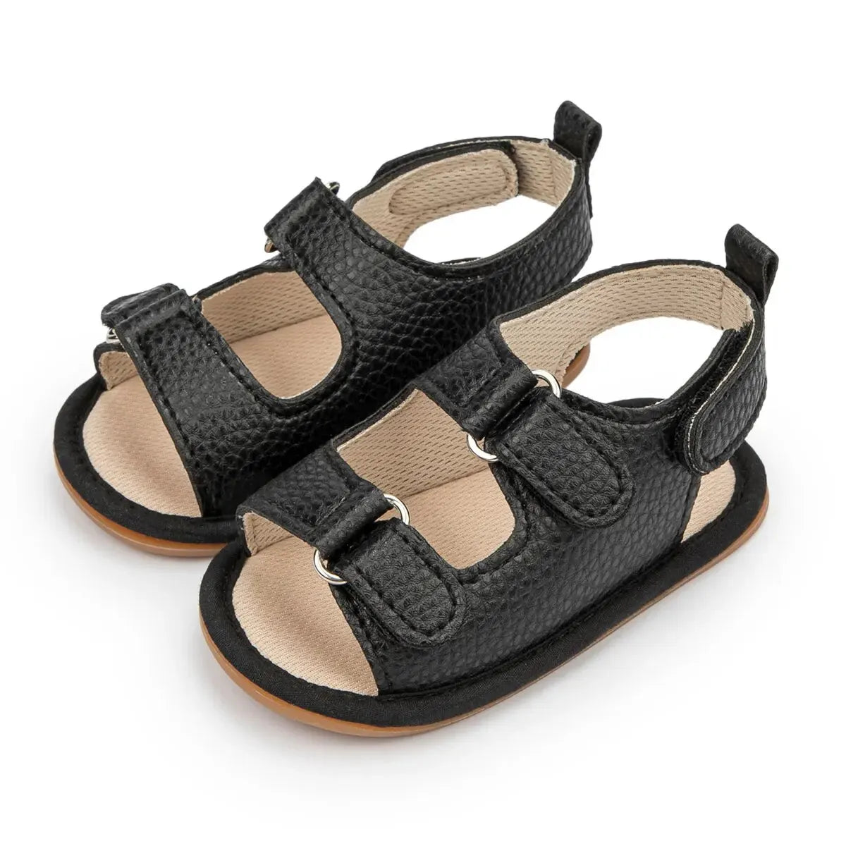 Sandali estivi per neonati Meckior, scarpe per bambini in pelle PU con suola in gomma antiscivolo, primi passi per neonati e bambine da 0 a 18 mesi.