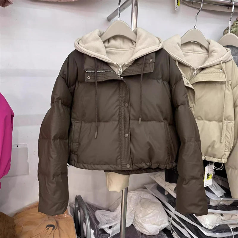 Autumn Winter New Fake Two Pieces Splicing Cotton Jacket Women Cotton-Padded Thick Warm Parkas Short Coat Female Casual Lady Top