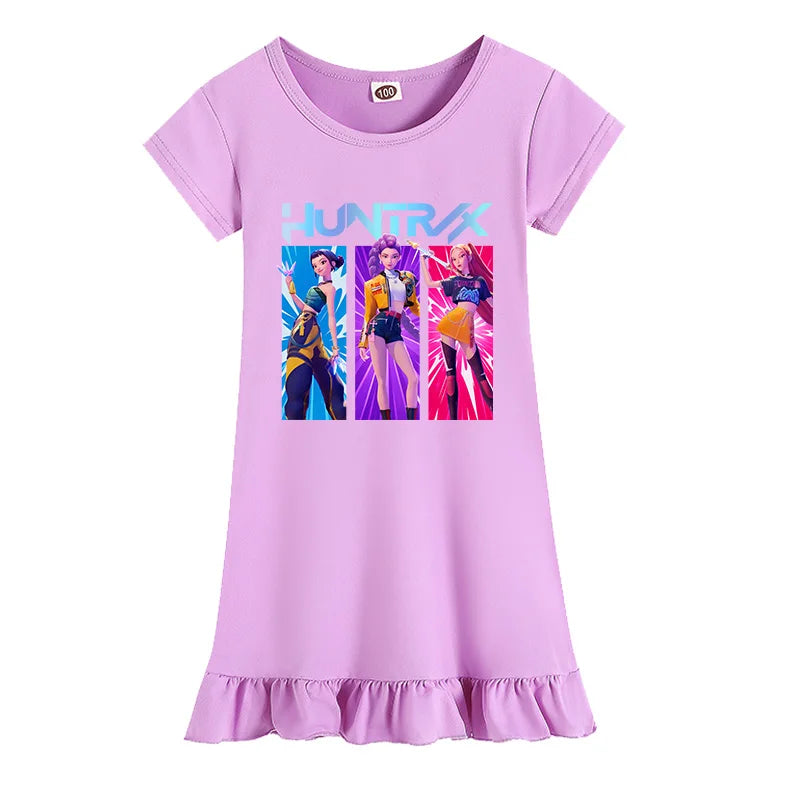 Abito da notte casual a maniche corte a tema Kpop estivo, cacciatrice di demoni e principessa, set costume per bambine