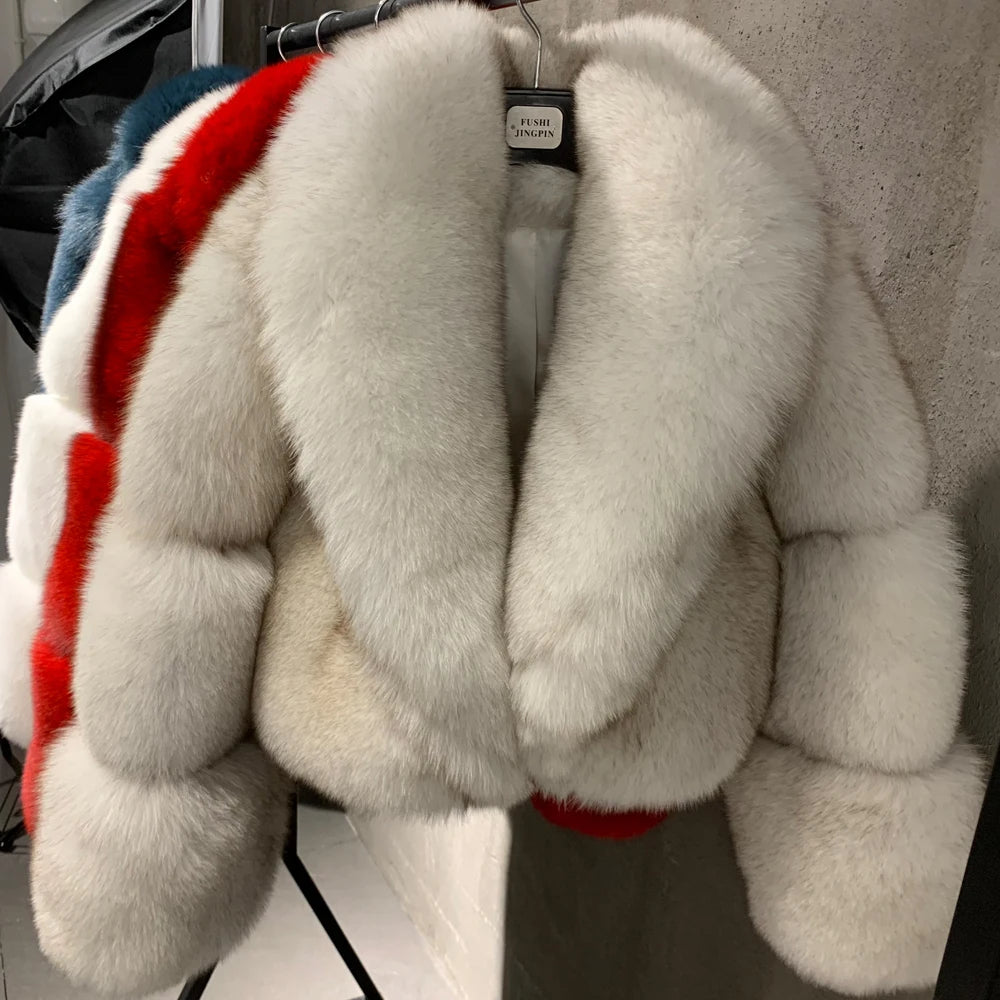 # Golden Fox Fur Jacket Lady Real Fox Fur Coat Short Female Long Sleeve Natural Fur Cloth with Collar