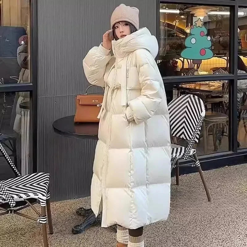 Fashion Oversize Loose Parkas Women's X-long Cotton-padded Jacket Winter Streetwear Overcoat Hooded Coats Black White Jackets