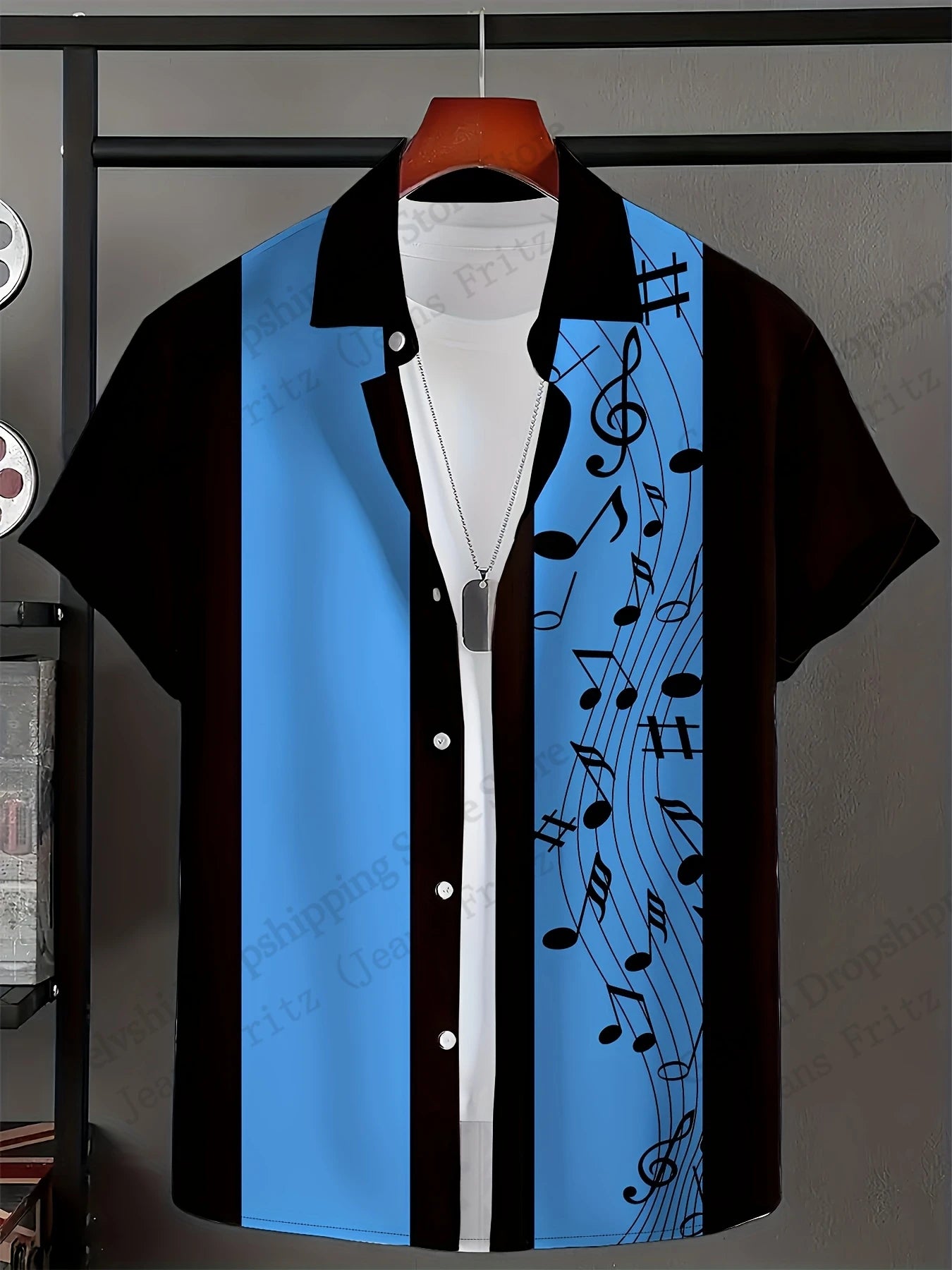 Camicie con stampa 3D di note musicali, da uomo e da donna, alla moda, a maniche corte, casual, da spiaggia, con risvolto, nuovi abiti per le vacanze