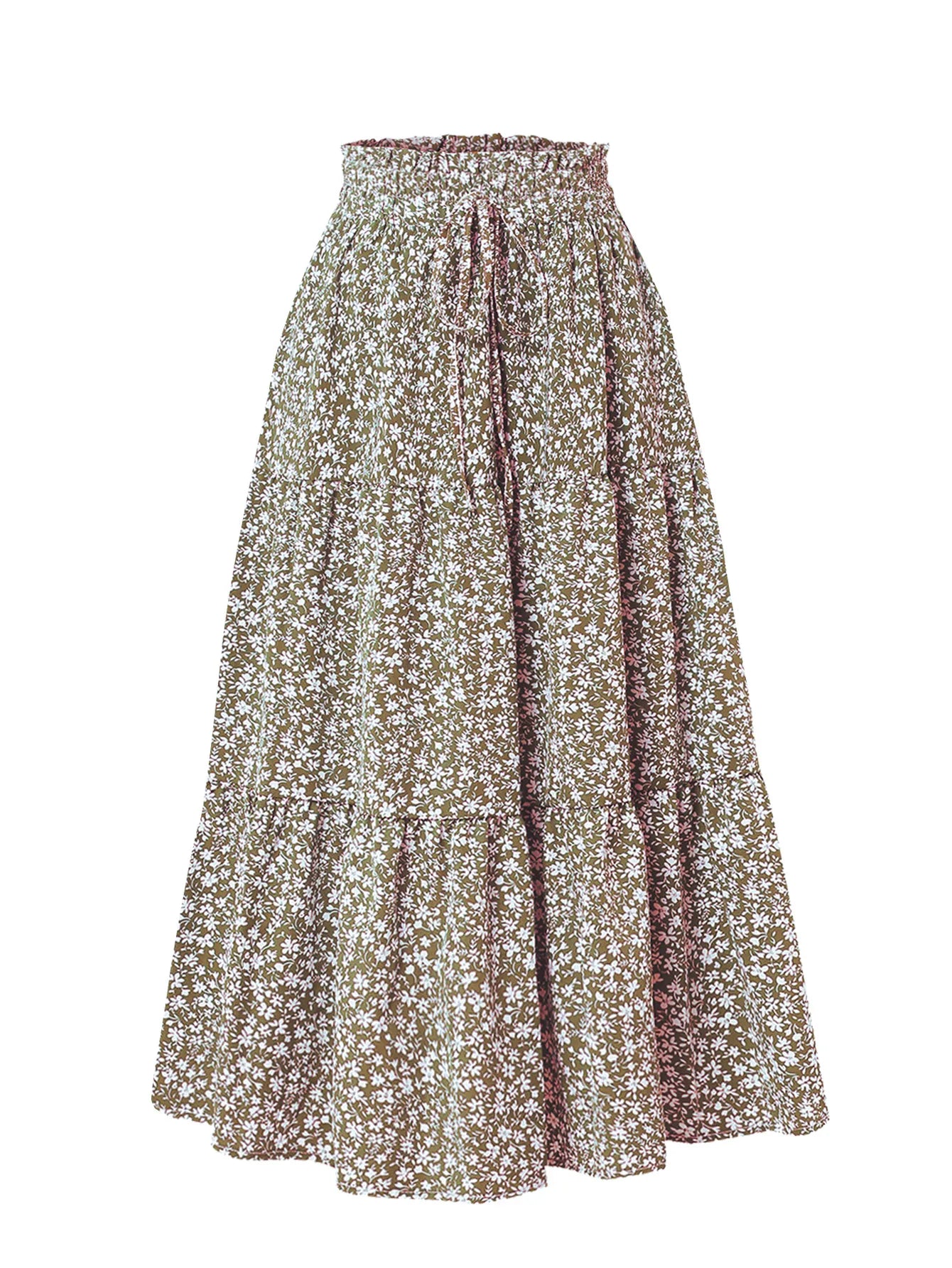 Women's Summer Floral Midi Skirt A-Line Half Skirt with Elastic Waistband Elegant and Flowy