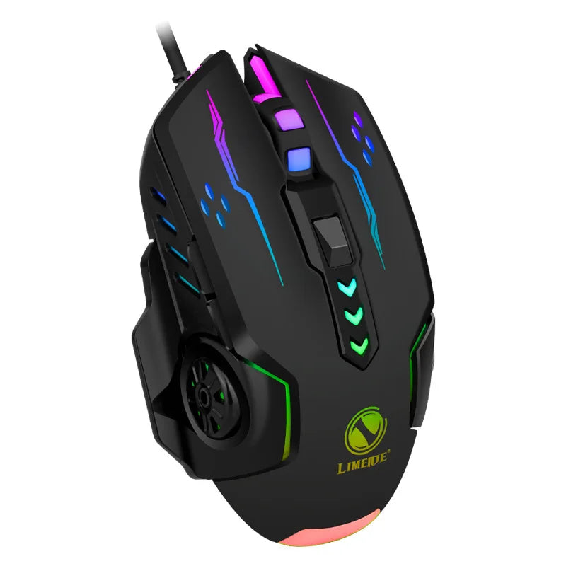 1 mouse da gioco meccanico V7 con luci LED, mouse cablato per notebook, laptop e computer desktop, design ambidestro in plastica