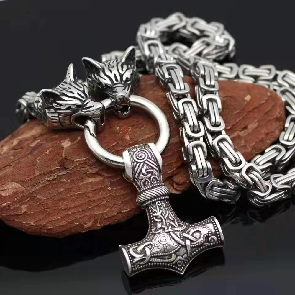 Ciondolo a forma di testa di lupo in acciaio inossidabile, collana da uomo nordica celtica con lupo, accessori runici vichinghi scandinavi, gioielli amuleto norreno