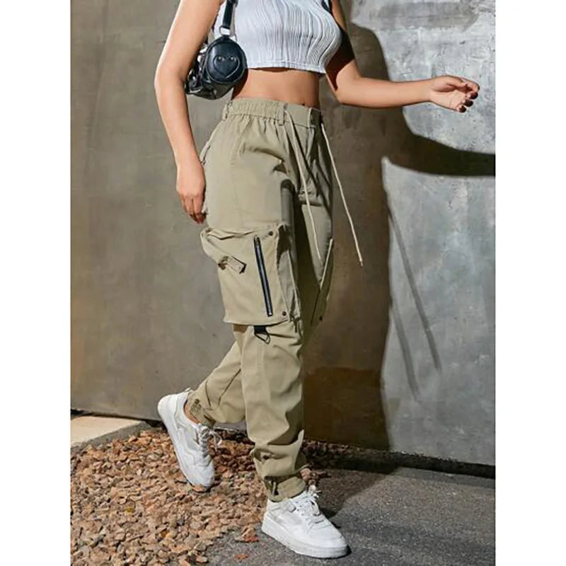 Trendy Casual Workwear Pants Loose Straight Leg Long Trousers Comfortable Polyester Fiber High Waist Spring Summer Fashion