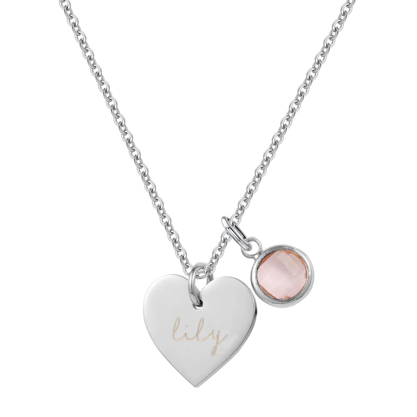 Collana personalizzata con nome Esme, ciondolo a forma di cuore e pietra portafortuna, collana in acciaio inossidabile con sigillo, per donna.