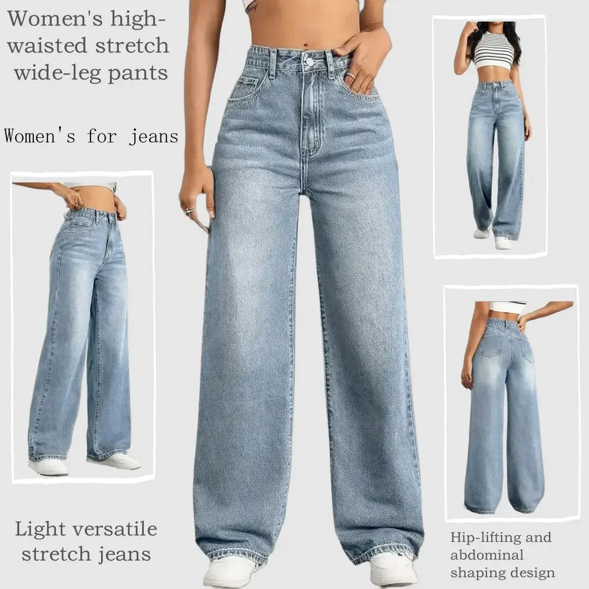 Jeans Y2k da donna, classici, blu, gamba dritta elasticizzata, design semplice, stile retrò, pantaloni in denim elasticizzato