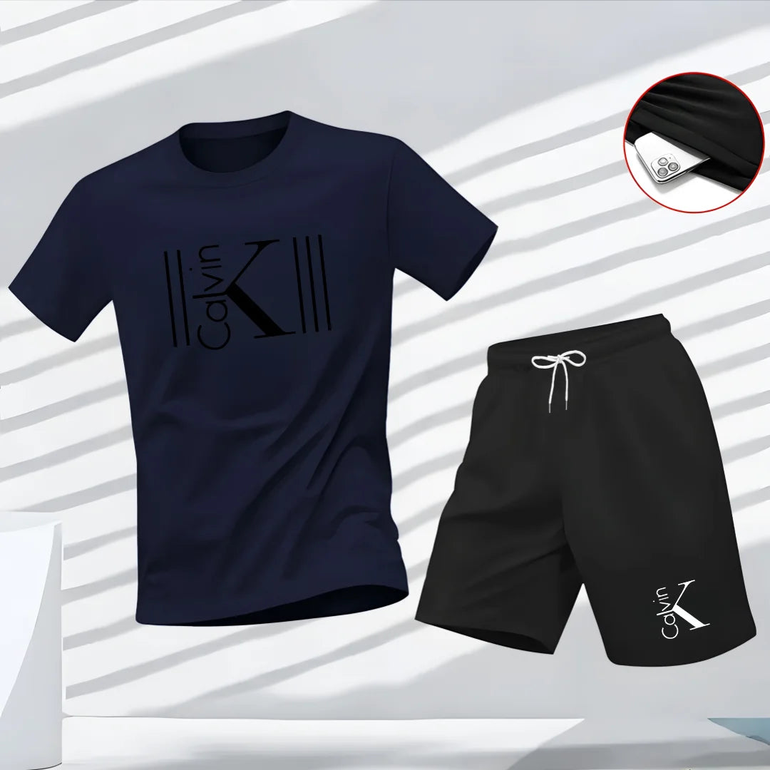Nuovo completo sportivo estivo da uomo, composto da t-shirt a maniche corte e pantaloncini, traspirante e ad asciugatura rapida, ideale per il tempo libero.