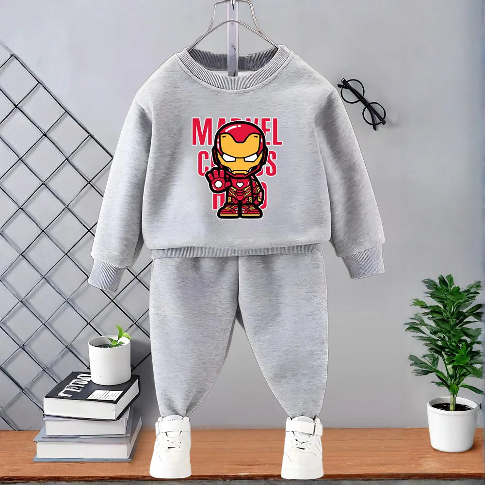 Completo per bambini Marvel Primavera/Autunno: felpa e pantaloni della tuta con stampa di Capitan America, set casual con cappuccio per bambini (2 pezzi).
