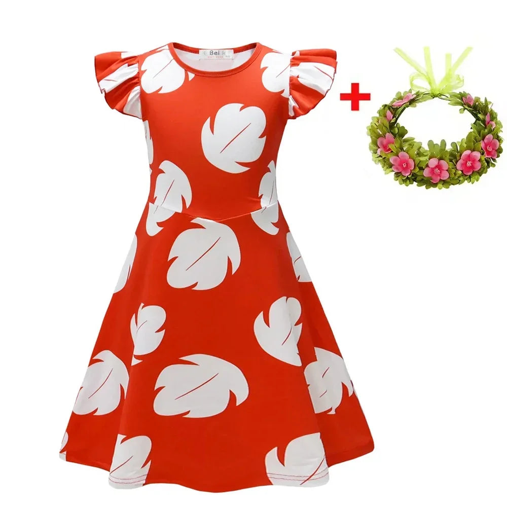 Vestito da Lilo per bambina, costume hawaiano di Lilo, abito rosso, cosplay, grazioso abito estivo casual