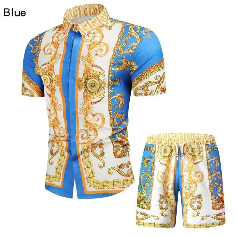 Hawaiian 2PCS Shirts Suits Men Fashion 3D Luxury Print Shirts+Shorts Two Piece Sets Hawaii Shirts Floral Beach Shirt Sets Beach