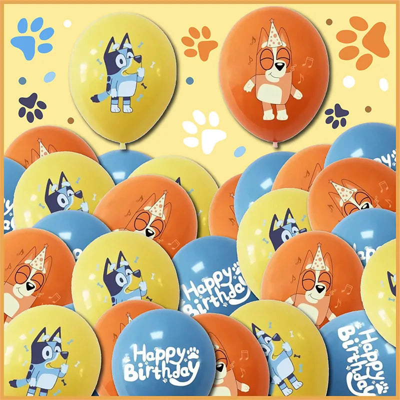 12Pcs/set Bluey Themed Cartoon Cute Balloons Set Supplies for Baby Shower Cake Birthday Family Bachelorette Party Decorations