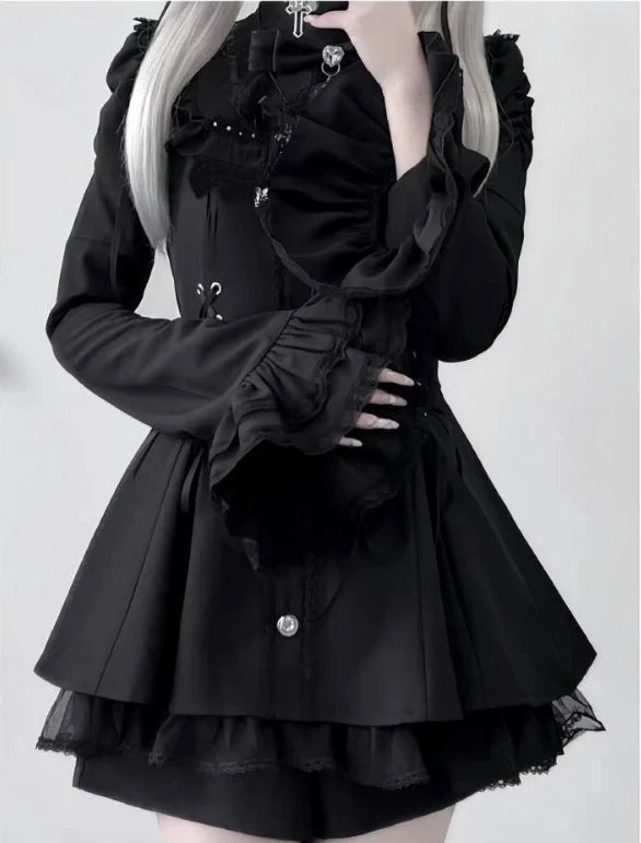 Japanese Sweet Style Bow Dress Shorts Set Women Sweet Long Sleeve Plaid Shirt Dresses Kawaii Lolita Aesthetics Y2k Dress Sets
