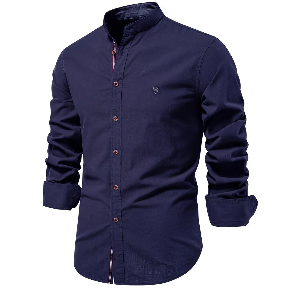 Camicia da uomo primavera-estate, nuova e alla moda, in cotone e lino, casual, stile giapponese, a maniche lunghe