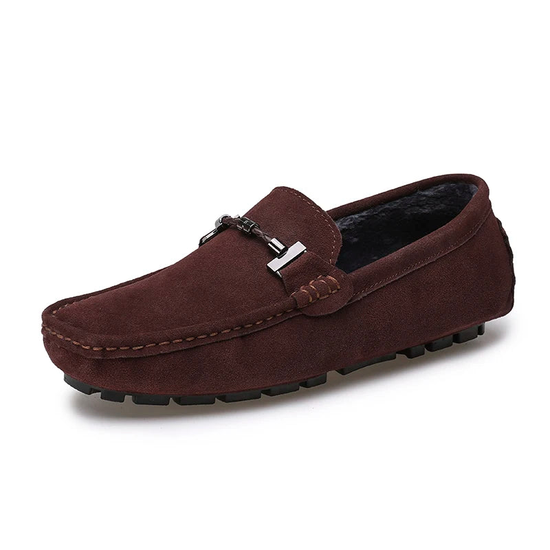Mocassini da uomo, scarpe casual slip-on, mocassini da uomo in pelliccia, scarpe invernali calde da uomo, mocassini in vera pelle scamosciata di vacchetta, scarpe basse di lusso