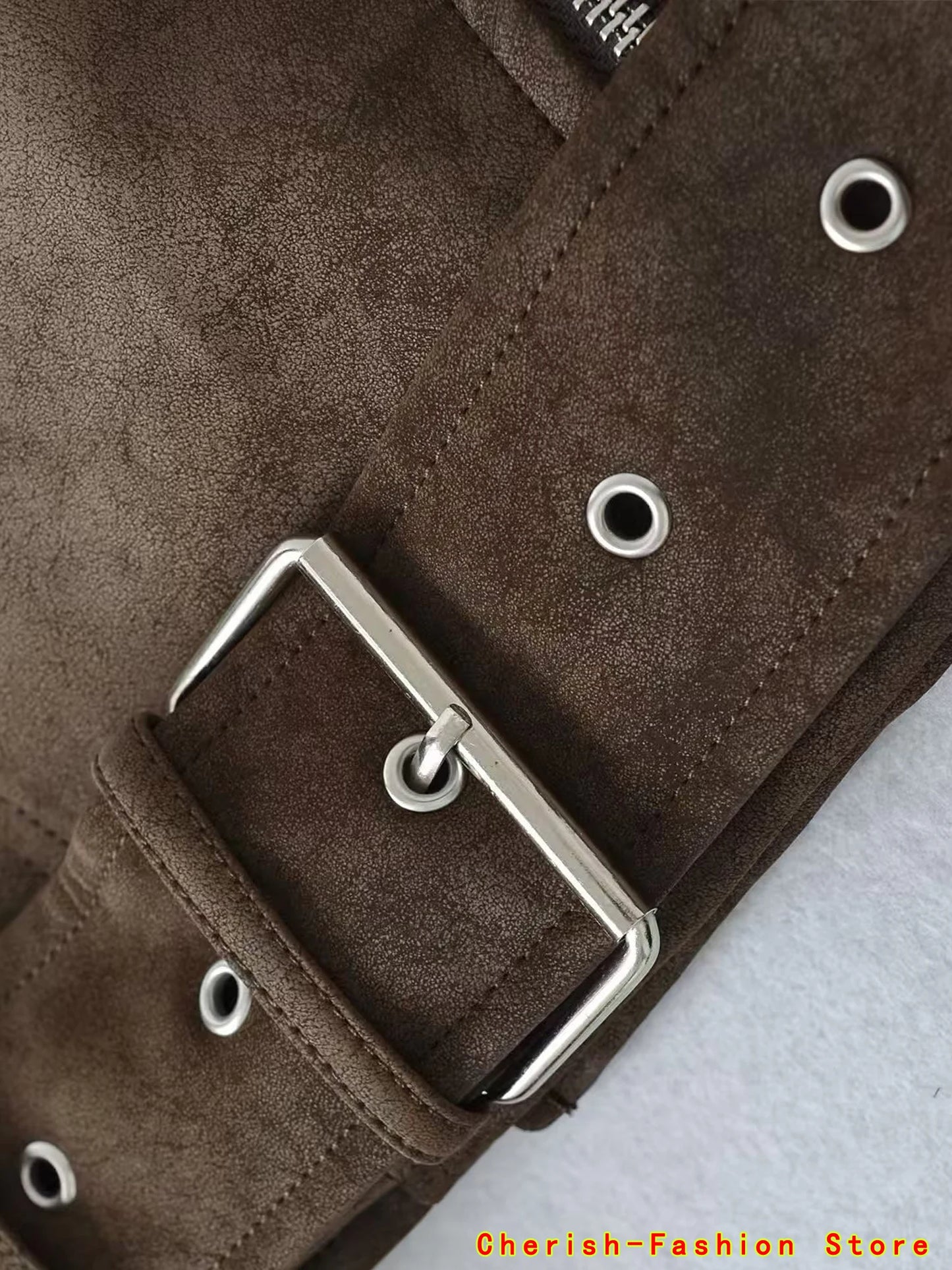 Spring Women's Brown Suede Short Jacket Loose Lapel Zipper Long Sleeve Motorcycle Coat Female Hot New Lady High Street Outwear