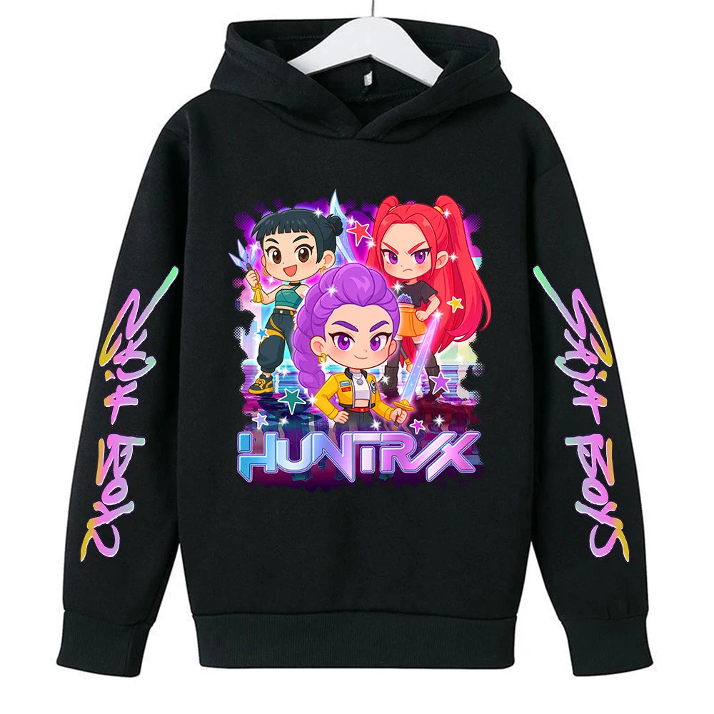 Felpa con cappuccio KPop Demon Hunters Huntrix per bambini, abbigliamento da principessa per ragazze, abbigliamento alla moda per ragazzi, felpa primavera autunno, top per bambini