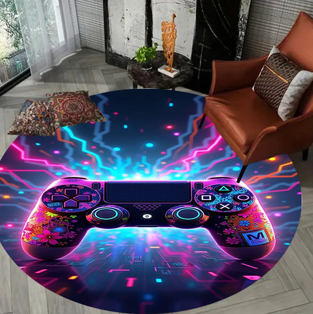 Tappeto rotondo per gamer, ideale per soggiorno e camera da letto, perfetto per creare un'atmosfera da gaming. Facile da pulire.