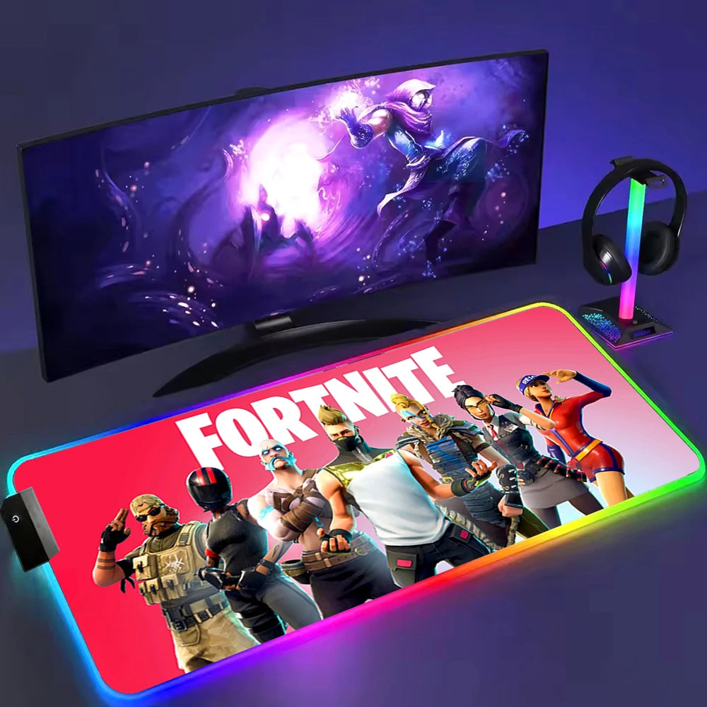 Tappetino per mouse RGB XXL F-Fortnite-E Tappetino per scrivania a LED Accessori per PC Gaming Tappetino per mouse grande Tappetino per tastiera da gaming per computer Tappetino per scrivania da gaming