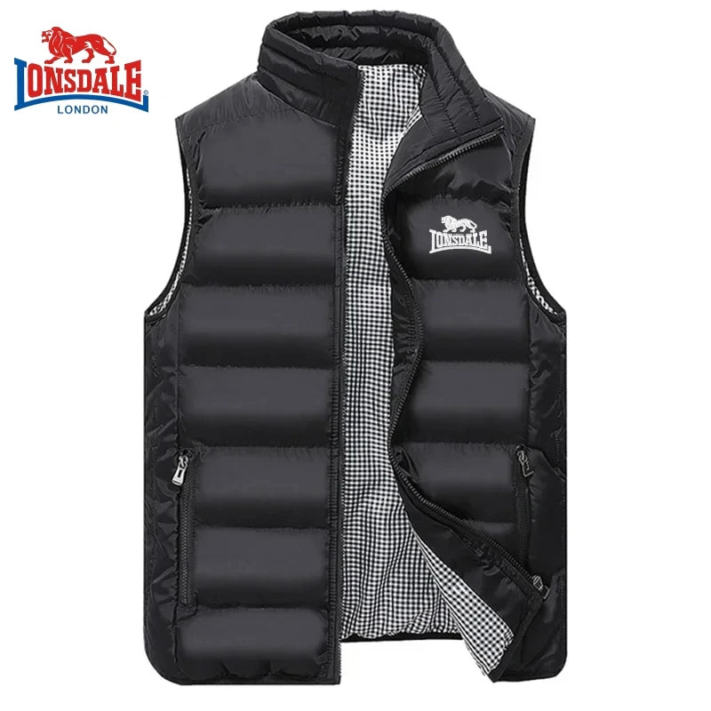Gilet da uomo di alta qualità con ricami, caldo, di marca, per autunno e inverno, giacca antivento senza maniche per attività all'aperto.