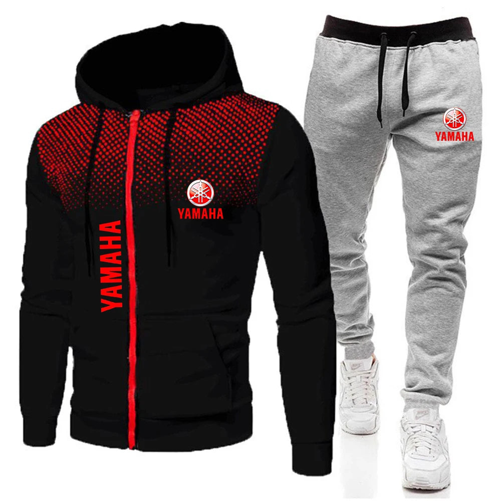 The popular Yamaha logo two-piece men's sportswear for 2025, running clothes, sportswear, hooded sweatshirt, zipper sweatshirt,